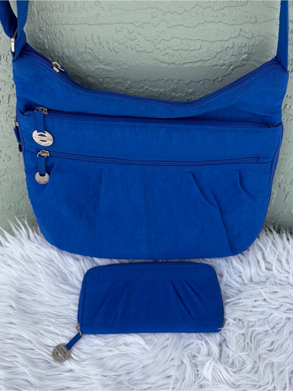 Travelon Royal Blue Crossbody Bag with Matching Wallet